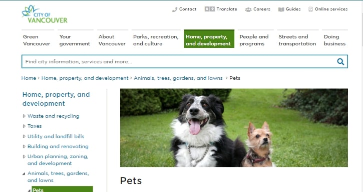 City of Vancouver Animal Services' Homepage