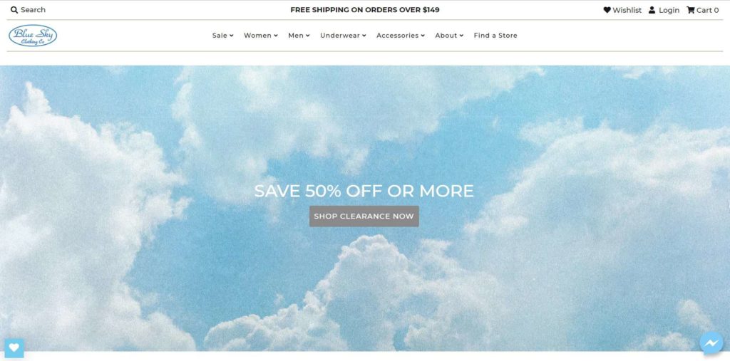 Blue Sky Clothing Homepage