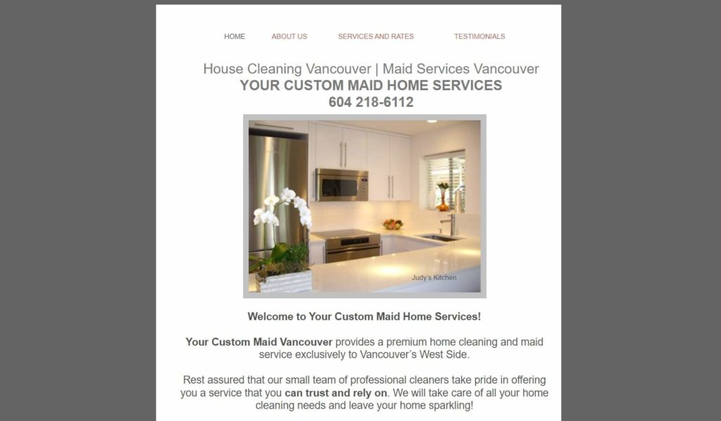 Your Custom Maid Home Services Homepage