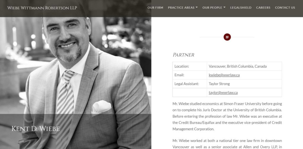 Kent D. Wiebe of Wiebe Wittmann Robertson Homepage