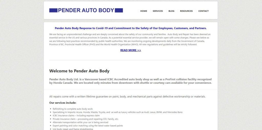 Pender Auto Body Ltd. Homepage