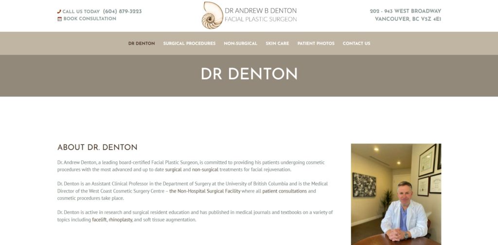 Dr. Andrew B. Denton of West Coast Cosmetic Surgery Centre's Homepage