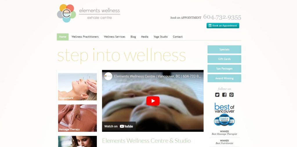 Elements Wellness Centre's Homepage