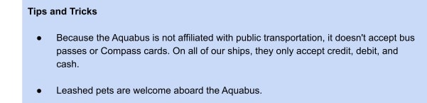 Aquabus Tips