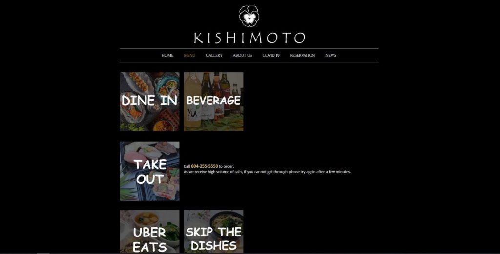 Kishimoto Japanese Restaurant's Homepage