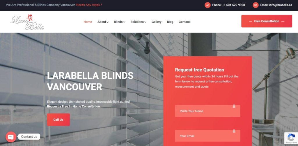 Lara Bella Blinds Homepage