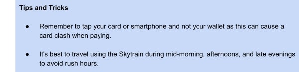SkyTrain Tips