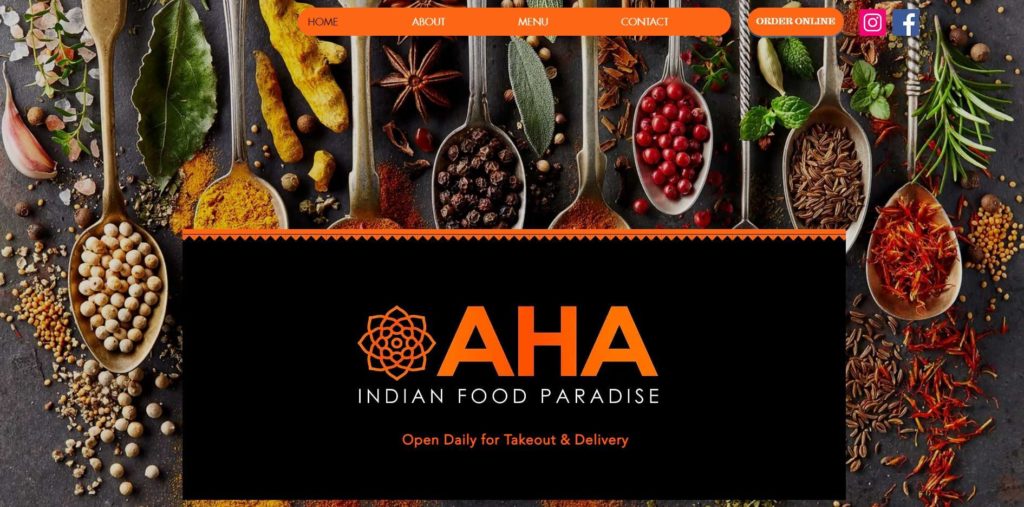 AHA Indian Food Paradise' Homepage