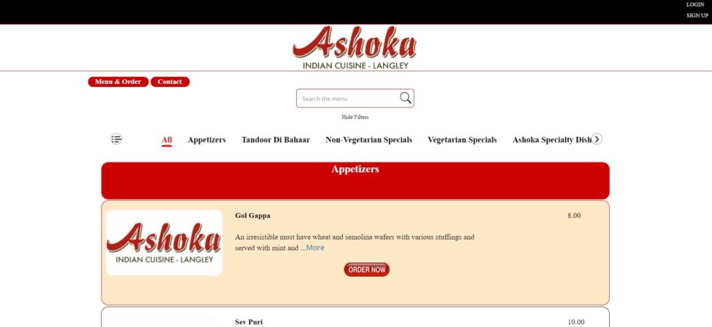 Ashoka Indian Restaurant' Homepage