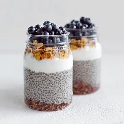 Chia Seed Pudding, Slivered Almonds, and Fresh Berries