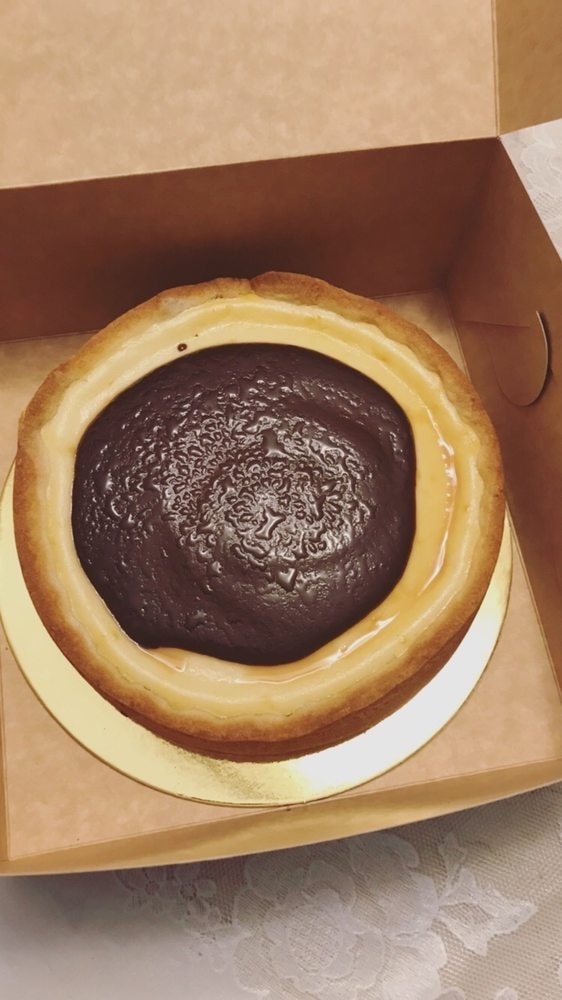 European cheesecake with chocolate ganache