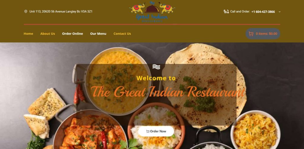 The Great Indian Restaurant' Homepage