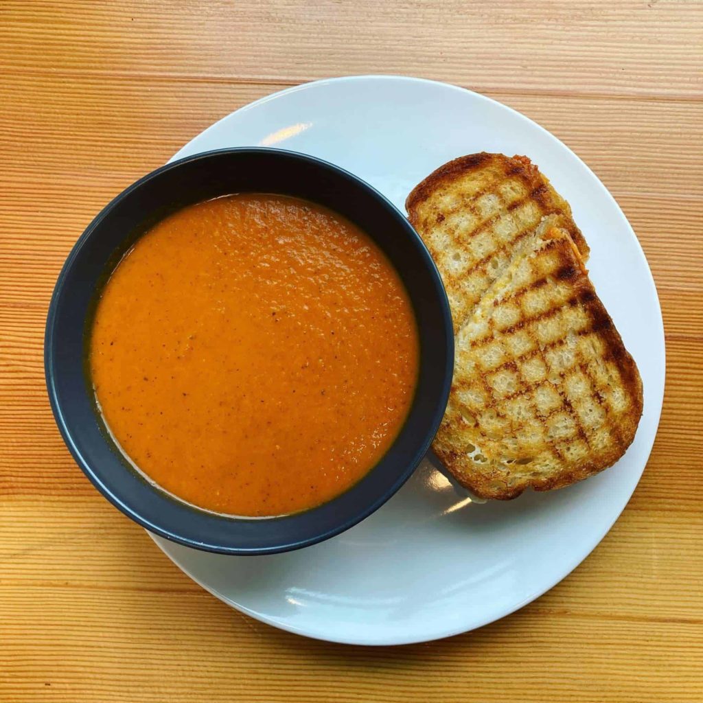 Triple grilled cheese and tomato soup