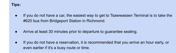Tsawwassen Ferry Terminal Tips