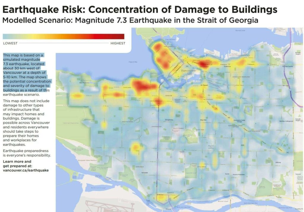 Which part of Vancouver is most at risk from earthquakes