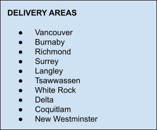 Luxe Bites Inc. Delivery Areas