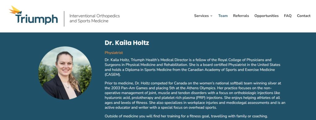 Dr. Kaila Holtz of Triumph Health's Homepage