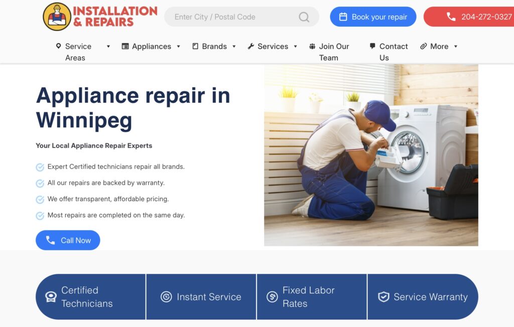 installations and repairs homepage