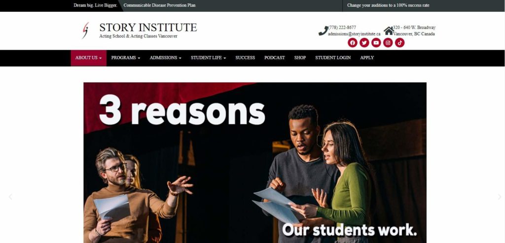 Story Institute Acting School homepage