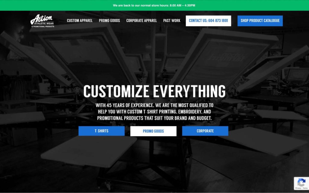 Action Athletic Wear homepage