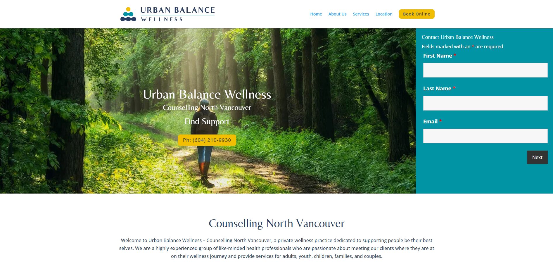 Urban Balance Wellness homepage